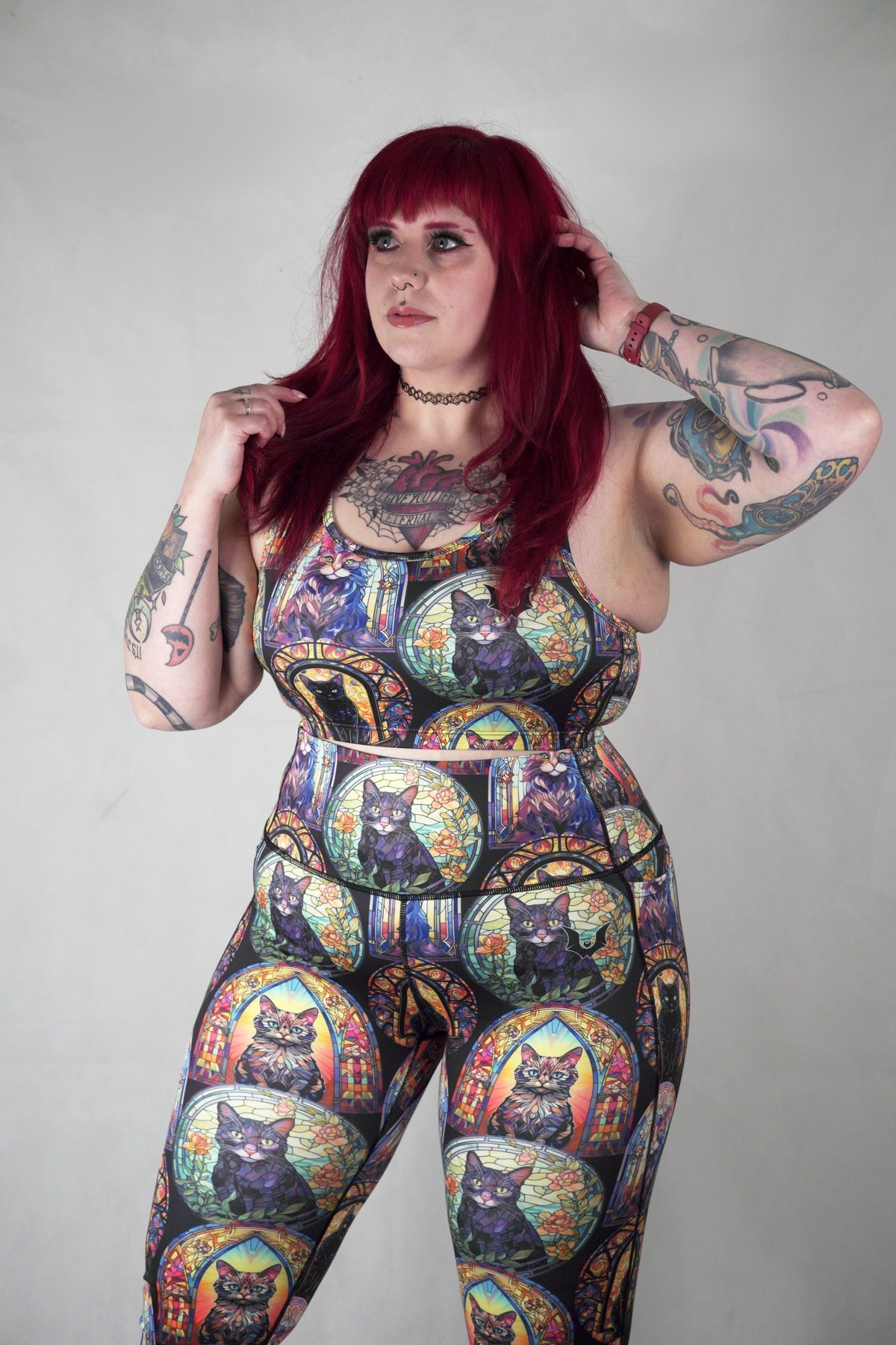 Cat Stained Glass - Side Pocket Leggings