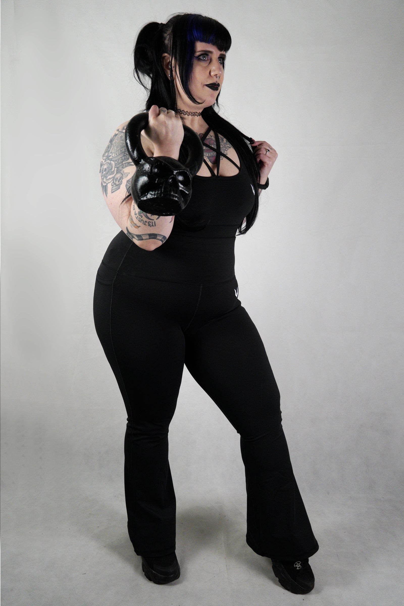 Flared Black 'Gothica' - Full Length Side Pocket Leggings