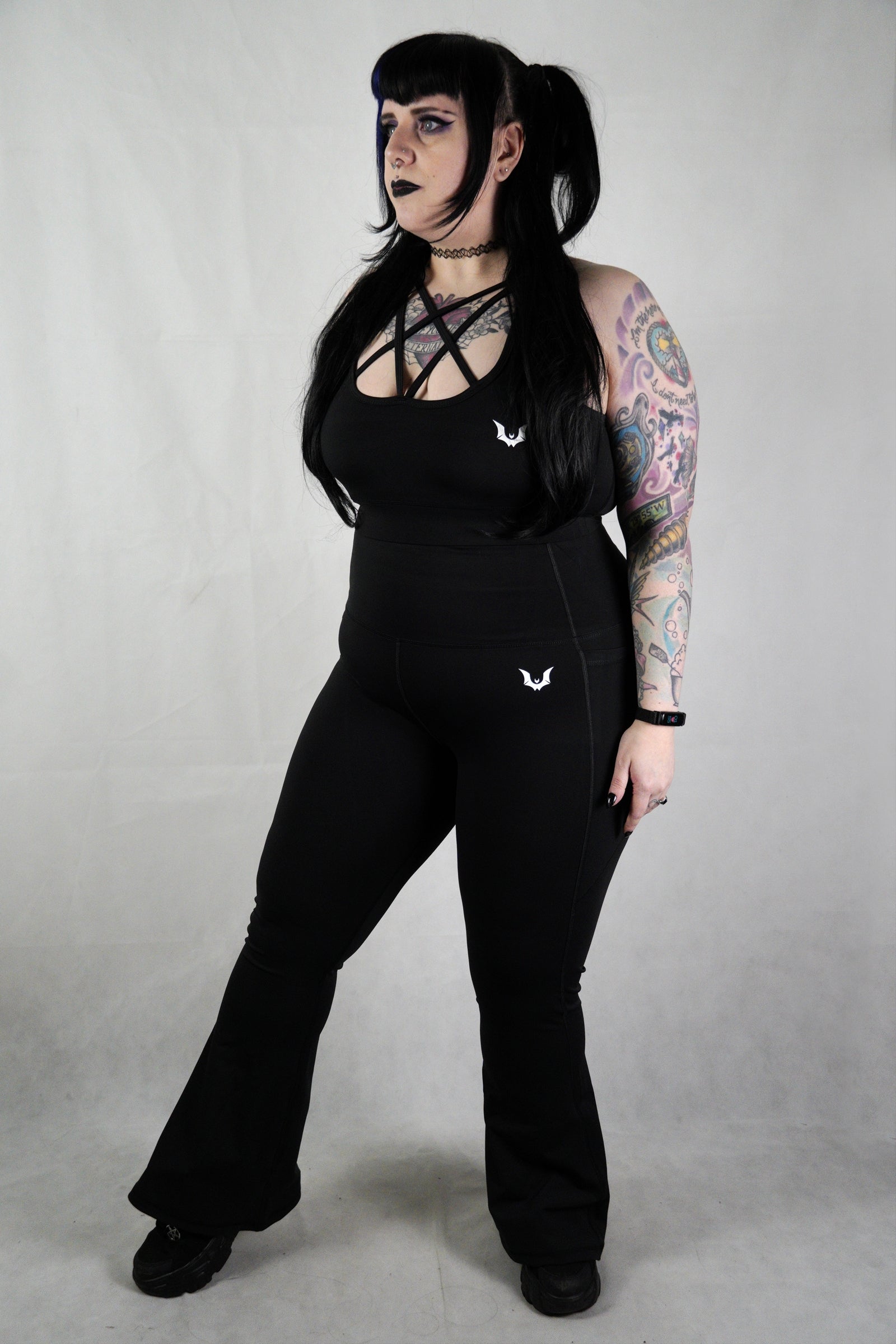 Flared Black 'Gothica' - Full Length Side Pocket Leggings