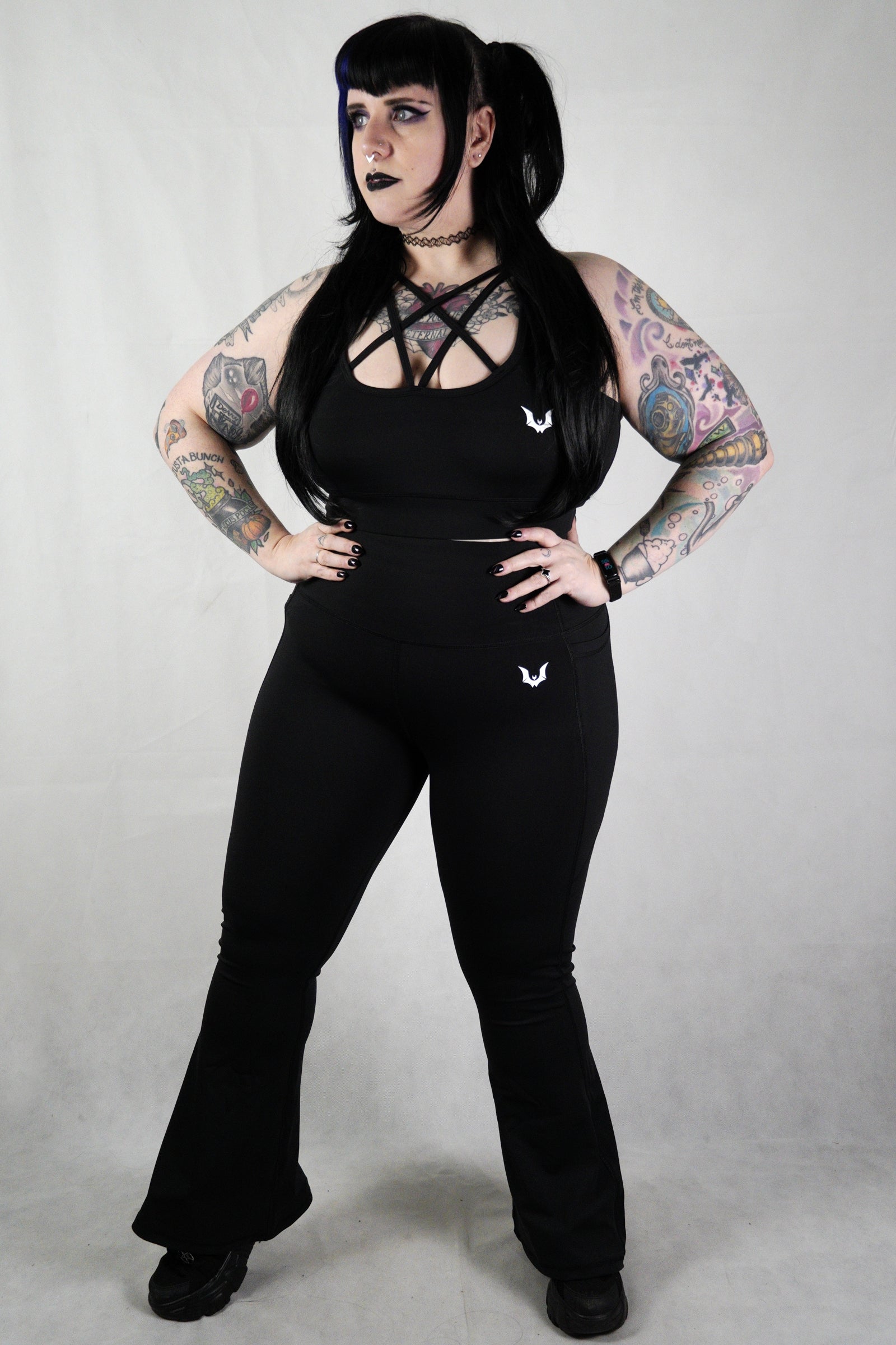 Flared Black 'Gothica' - Full Length Side Pocket Leggings