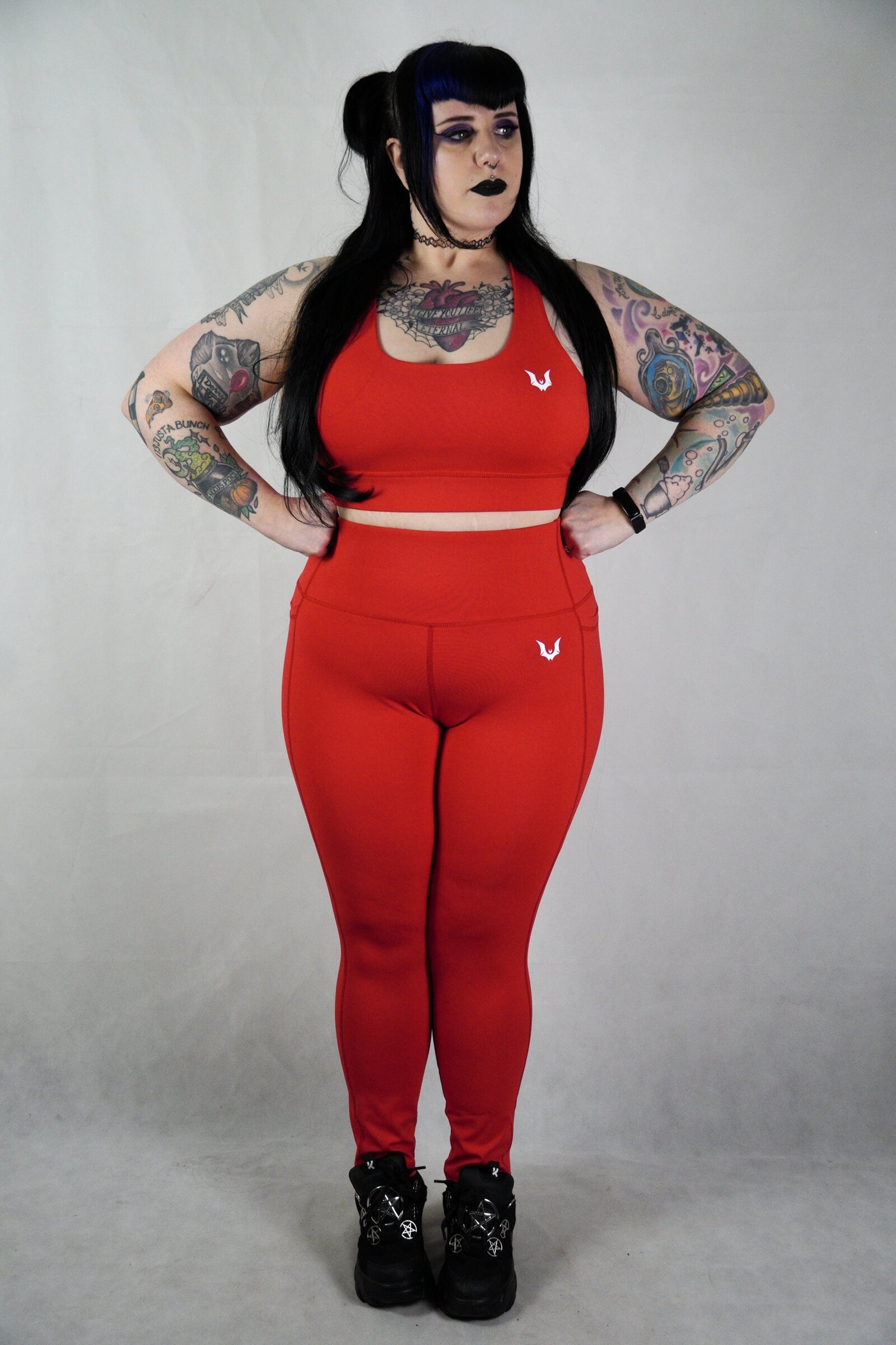 Red 'Gothica' - Full Length Side Pocket Leggings