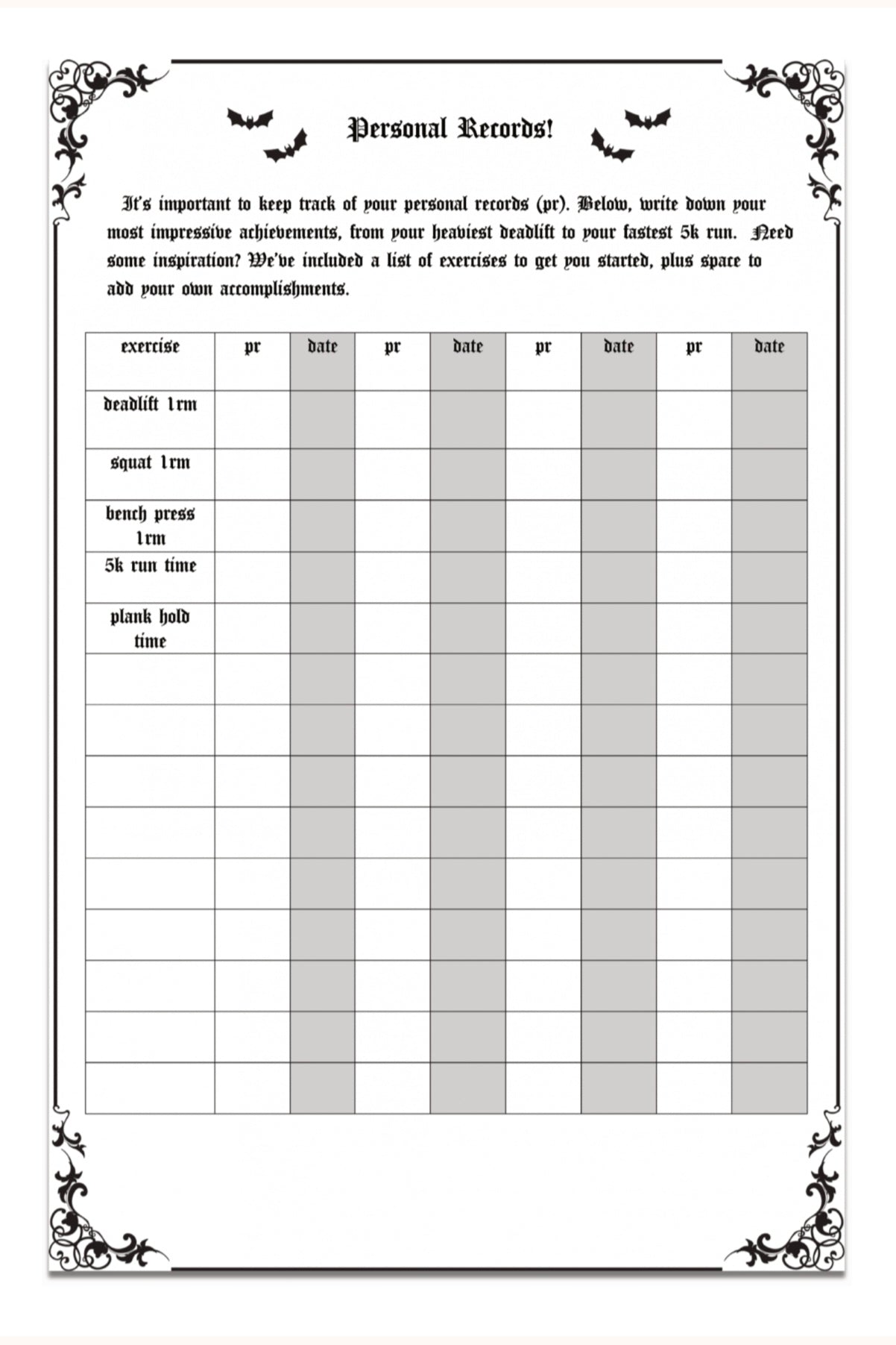 Unwonted Fit Goth Workout Logbook