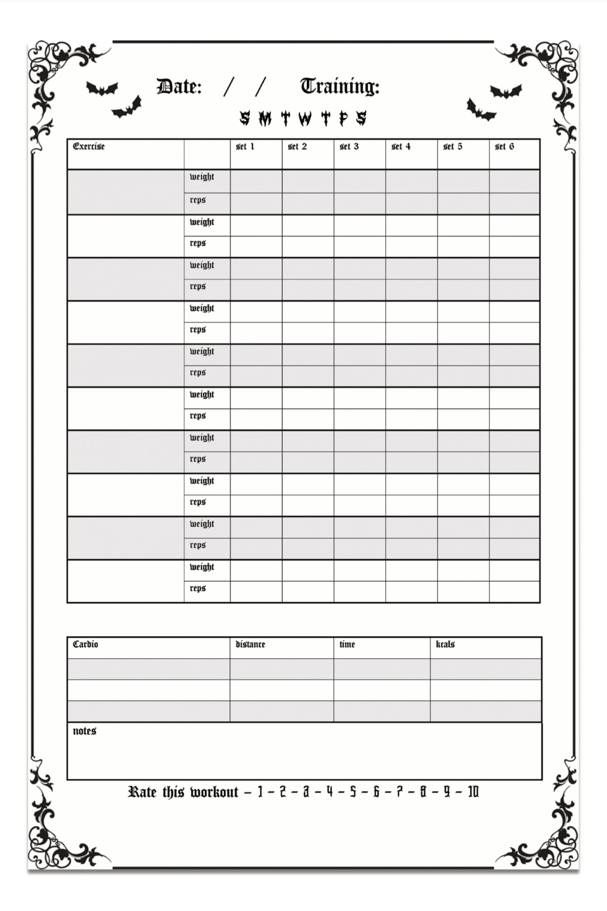 Unwonted Fit Goth Workout Logbook