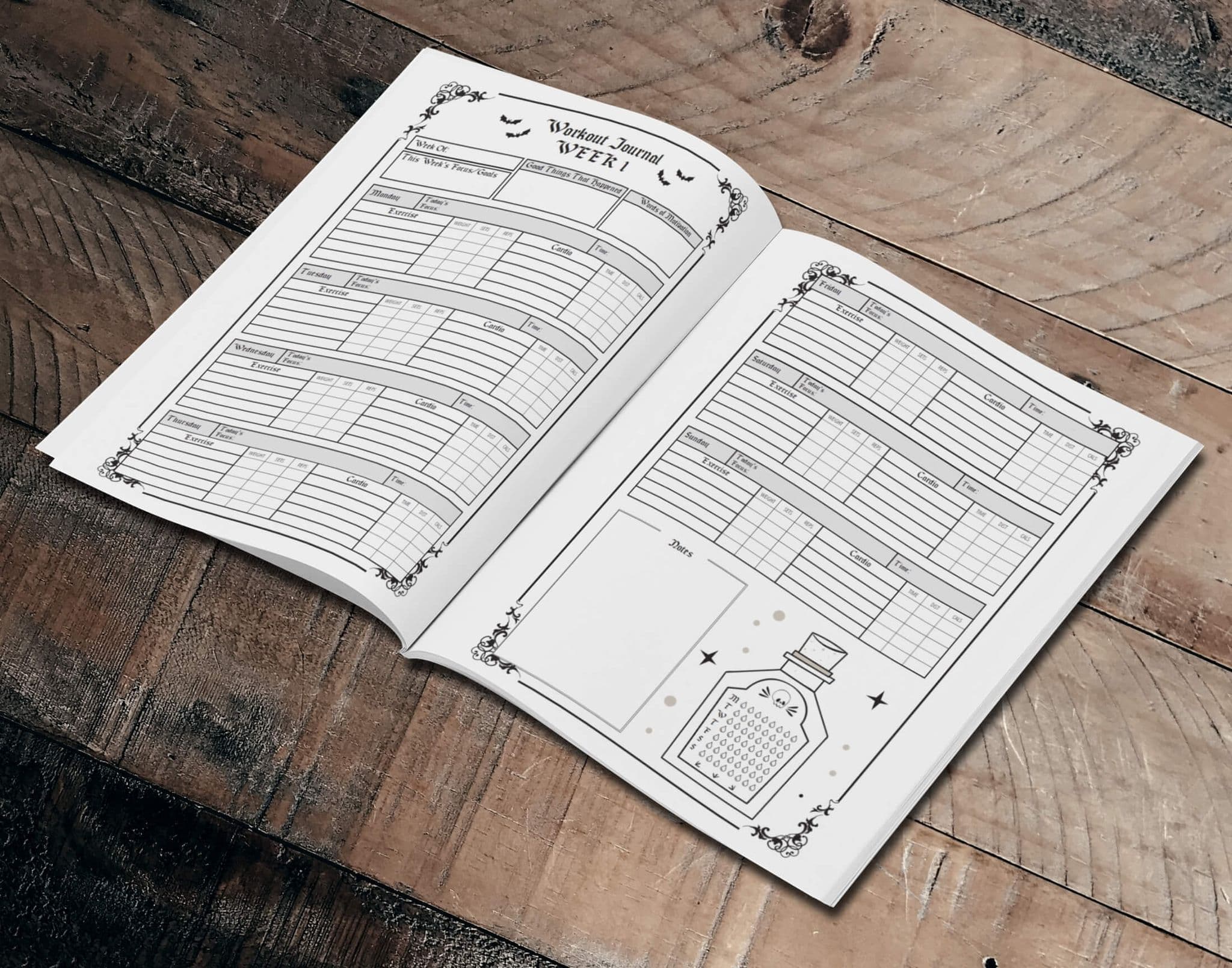 Unwonted 12 Week Fitness & Wellness Gothic Planner - unwontedapparel