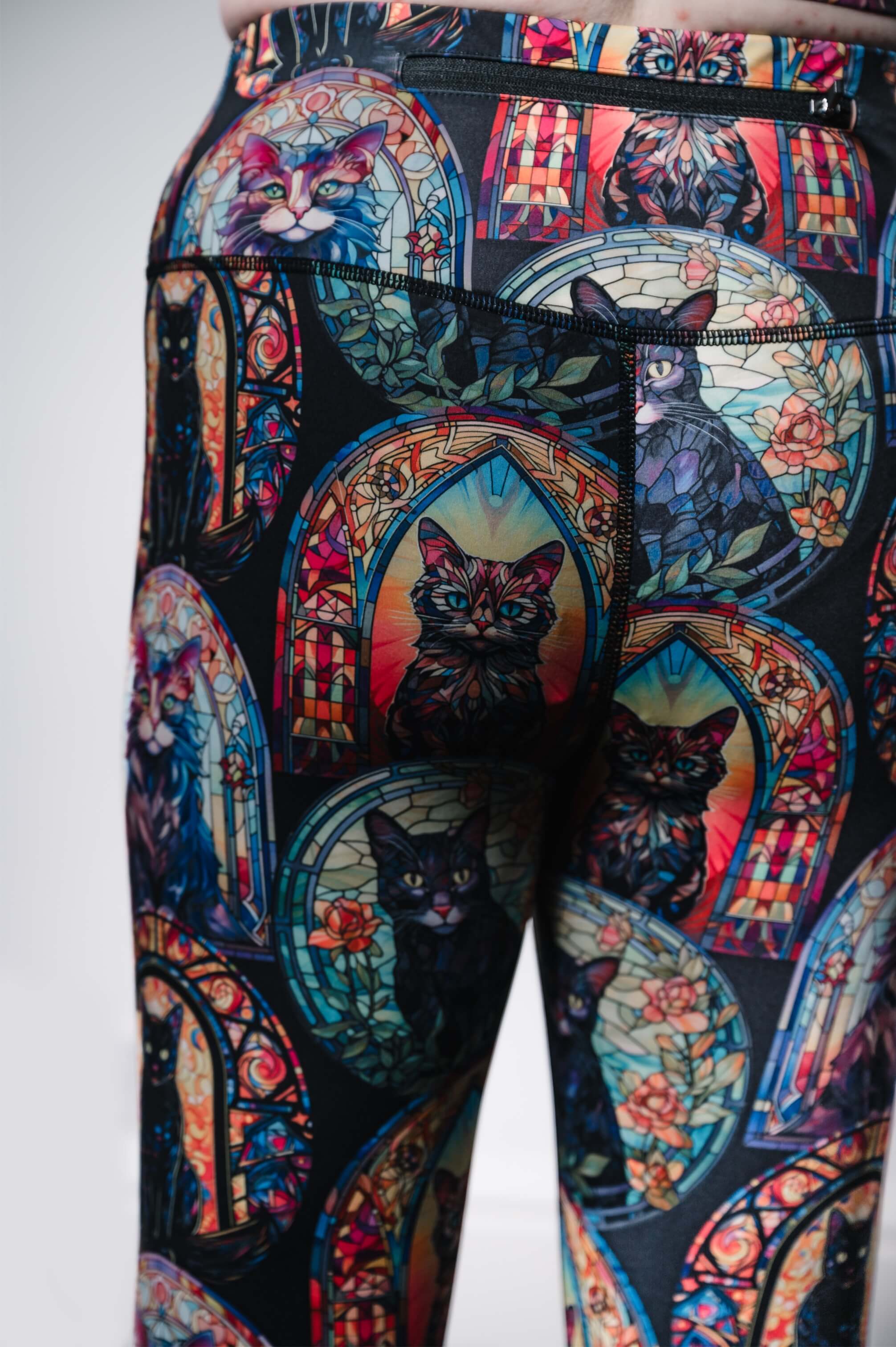 Cat Stained Glass - Side Pocket Leggings