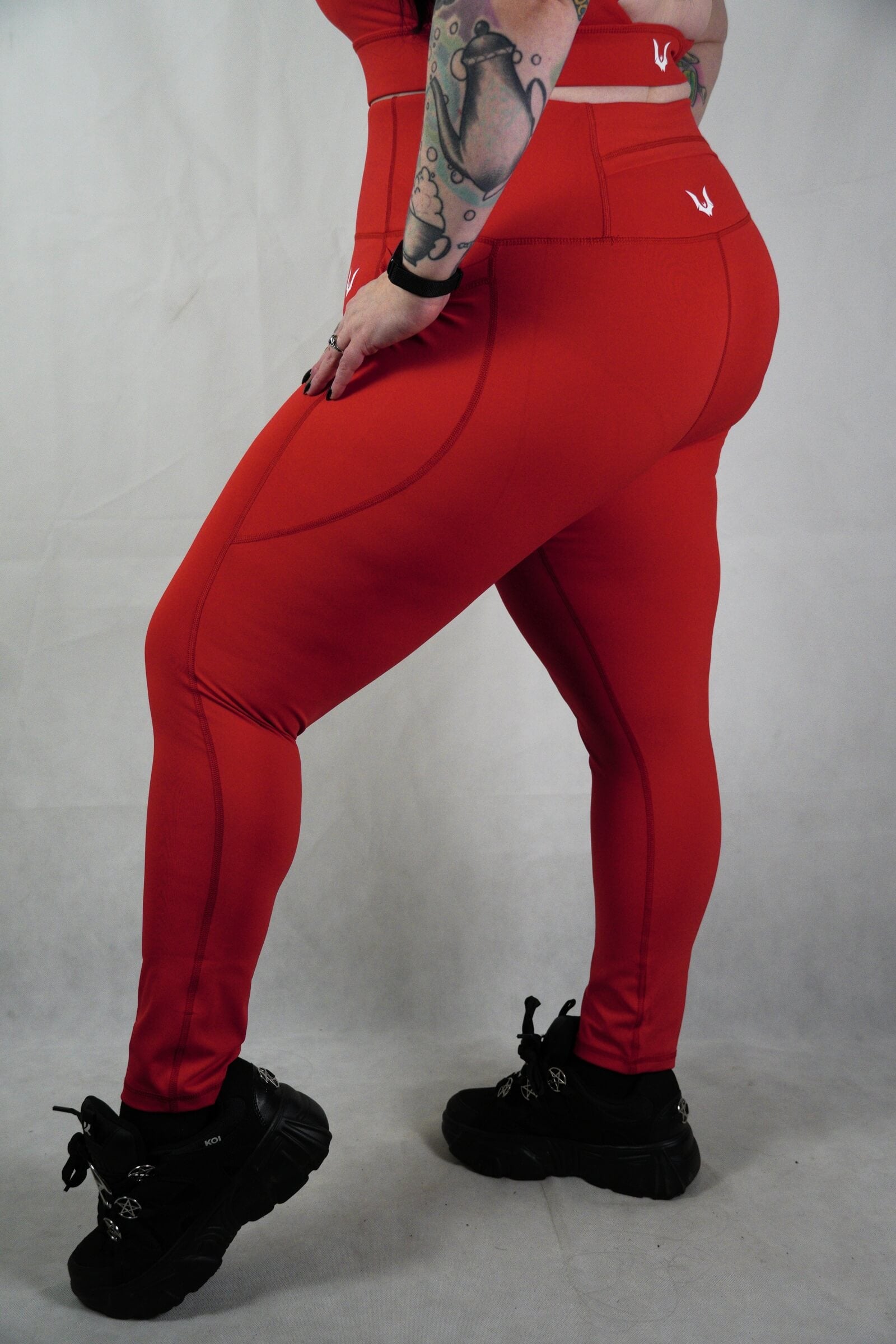 Red 'Gothica' - Full Length Side Pocket Leggings