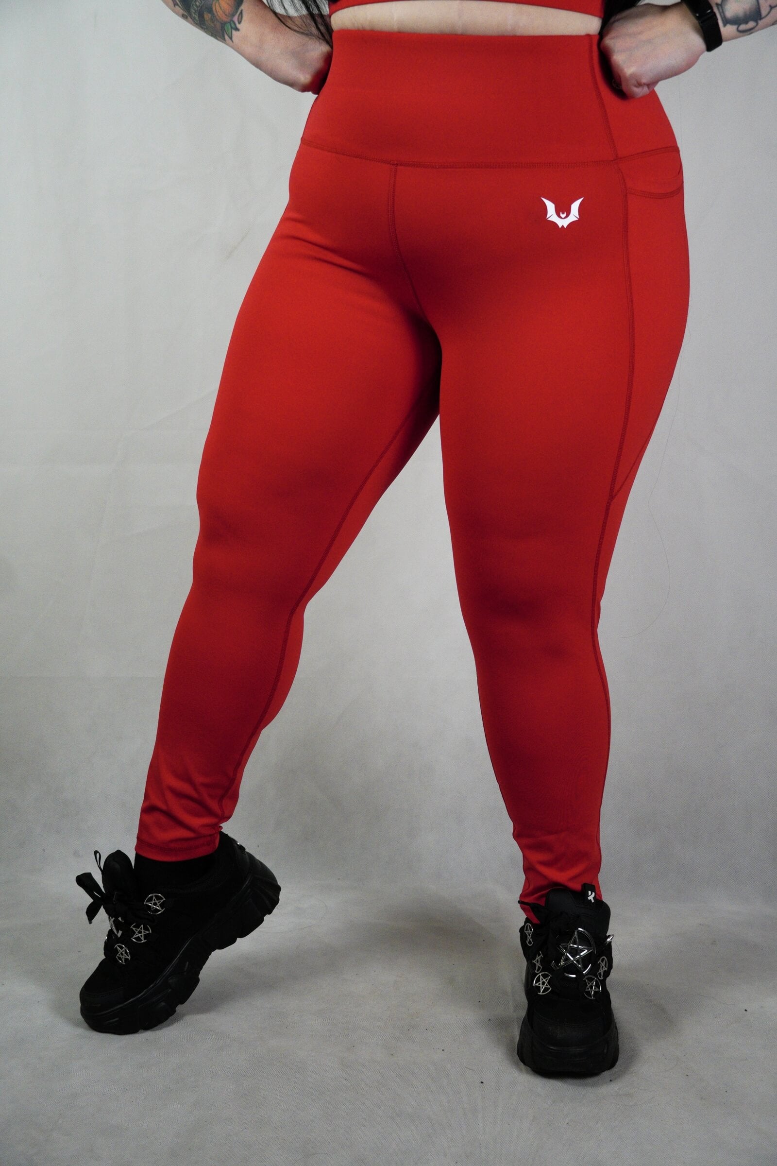Red 'Gothica' - Full Length Side Pocket Leggings