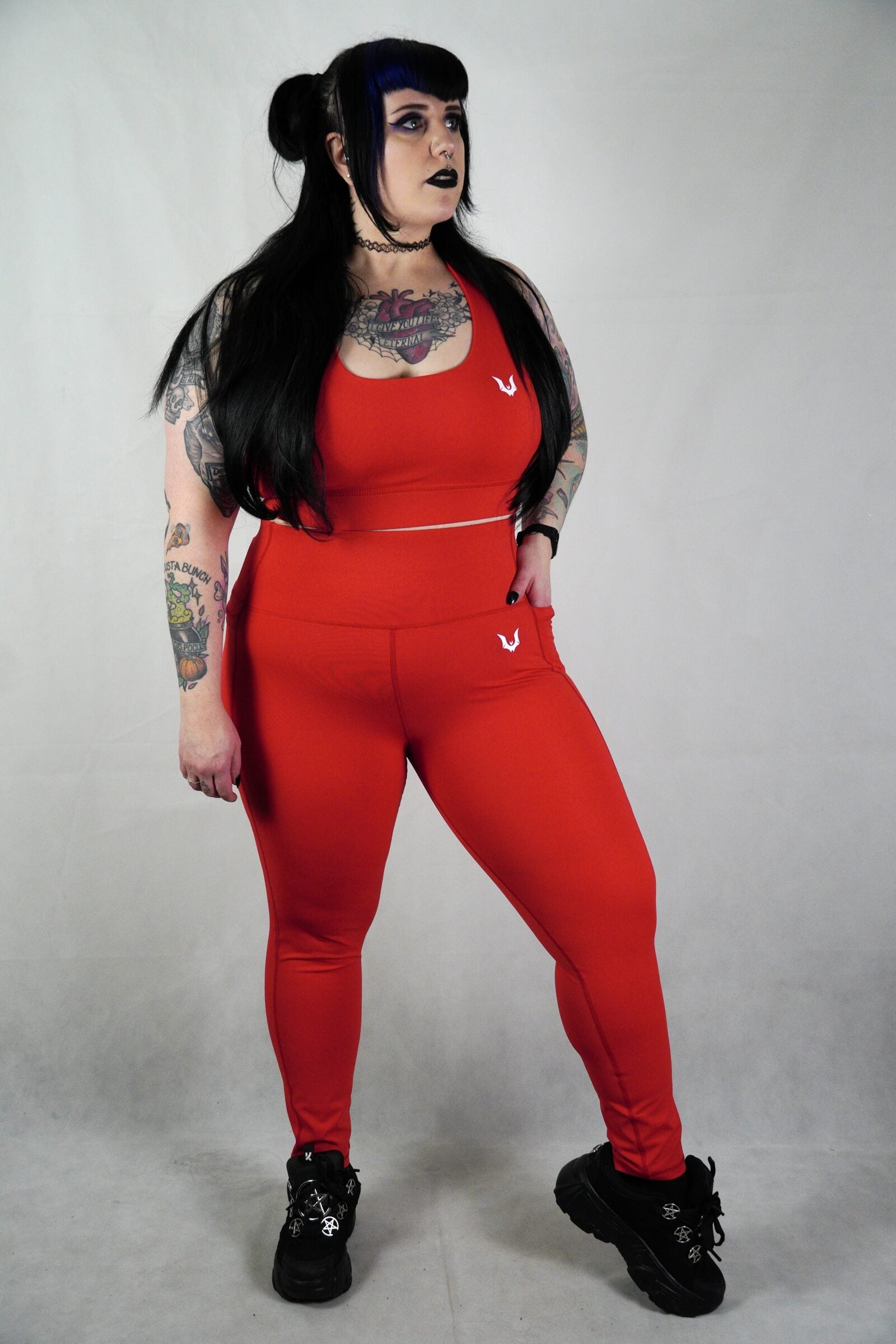 Red 'Gothica' - Full Length Side Pocket Leggings